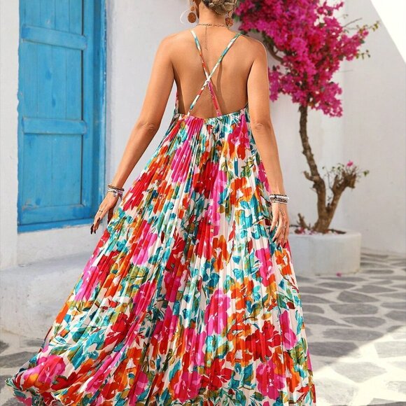Multicolor Boho Women's Romantic Floral Print Long Dress - Picture 1 of 7